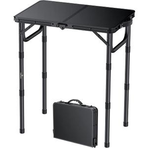 FUNYKICH 2ft Small Folding Camping Table(22.8'' Lx15.7'' W), 3 Height Adjustable Portable Picnic Table, Lightweight Aluminum Outdoor Table with Carry Handle for Camping, BBQ, Beach, Picnic, Black