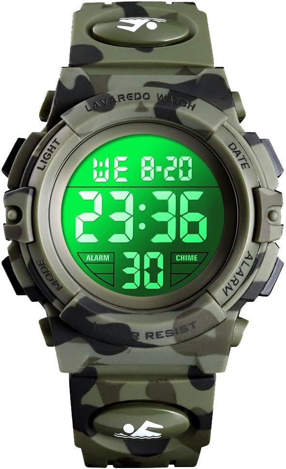 Kids Watch,Boys Watch for 3-15 Year Old Boys,Digital Sport Outdoor Multifunctional Chronograph LED 50 M Waterproof Alarm Calendar Analog Watch for Children with Silicone Band,Kids Gift (Army)
