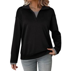Dokotoo Sweatshirt for Women Long Sleeve V Neck Color Block Oversized Casual Pullover Sweatshirts Tops (Black, M)