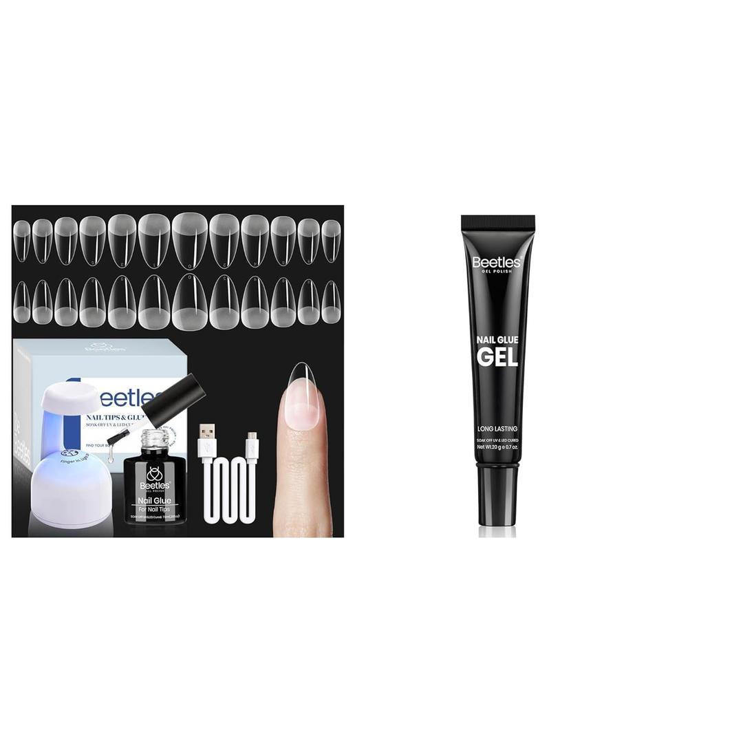 Beetles Gel Nail Kit 504Pcs Beetles Gel Nail Kit Easy Nail Extension Set with 20g Solid Nail Glue Gel, 3 in 1 Soft Nail Tips Glue Gel