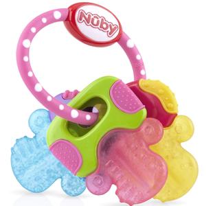 Nuby Ice Gel Teether Keys - Silicone Soothing Baby Teether Toys for Infants - Gentle for Sore Gums Colorful and Fun Toys - Safe and Durable Infant Baby Teething Toy - Pink (1 Count (Pack of 1))