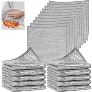SINLAND Silver Mesh Dish Cloths Wire Dish Washing Rags Magic Cleaning Cloths Stainless Steel Metal Cloth for Dishes Sinks Counters Stove Tops Easy Rinsing 7.87x7.87 Inch 20 Pack