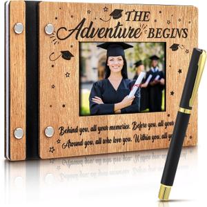2 x Skyygemm Graduation Wooden Guest Book with Pen 8 x 6 Inches 120 Pages Class of 2026 Memory Scrapbook Photo Album Signature Party Sign in Book Graduation Gift for Grad Party Supplies