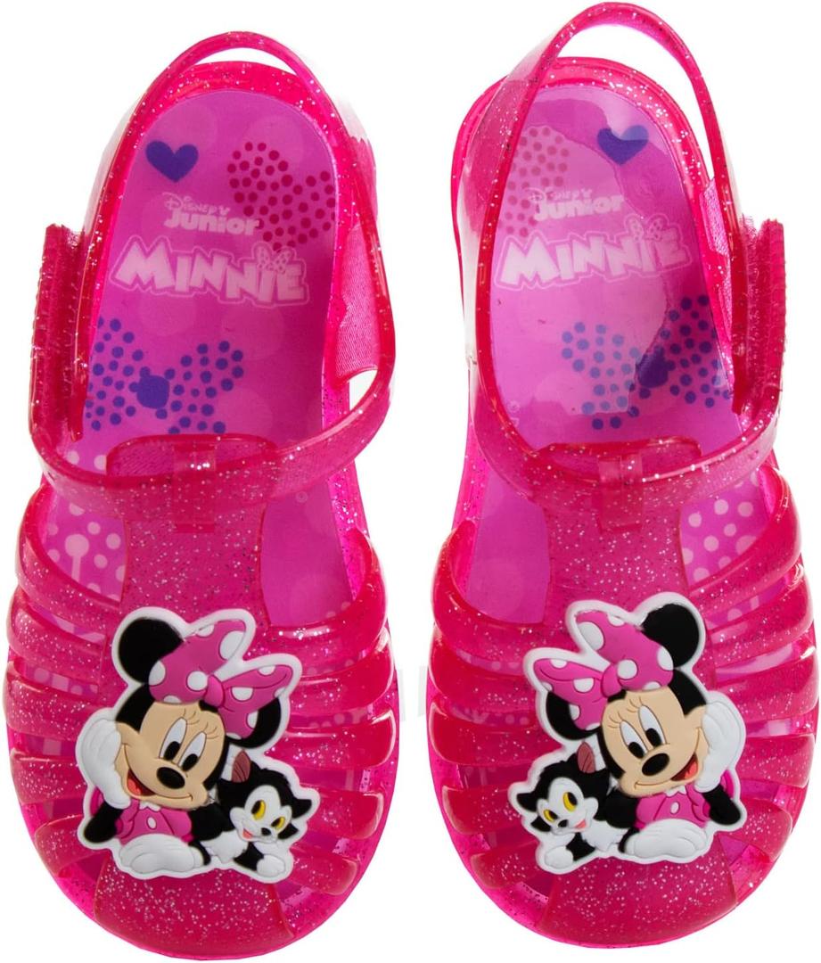 Disney Minnie Mouse Jelly Sandals - Slip On Slides Water Pool Beach Sandal for Girls - Pink Glittler (Size 12 Little Kid)