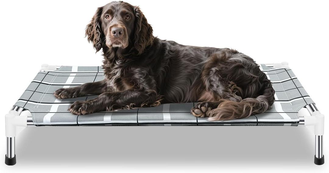 Elevated Raised Outdoor Dog Bed - Cooling Lifted Outside Dogs Cot Bed with Non-Slip Feet Dog Hammock Bed with Stainless Steel Frame Portable Puppy Pet Bed for Indoor & Outdoor ((M-):34'' x 20'' x 6'')