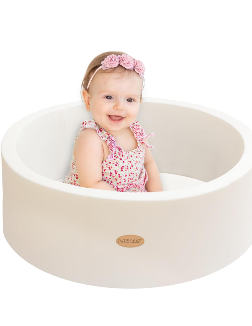 Baby Ball Pit 27.6" Soft Round Memory Foam Ball Pits NOT Included Balls Indoor Outdoor Playpen for Babies Toddlers Kids Great Gift for Girls Boys, White