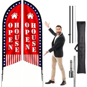 Upgraded 9.3ft Tall Open House Signs for Real Estate, Large Red Open House Feather Flag/Double-Sided Design, Patriotic Open House Banner for Realtor Supplies, with FlagPole,Flag,Ground Stake,Bag