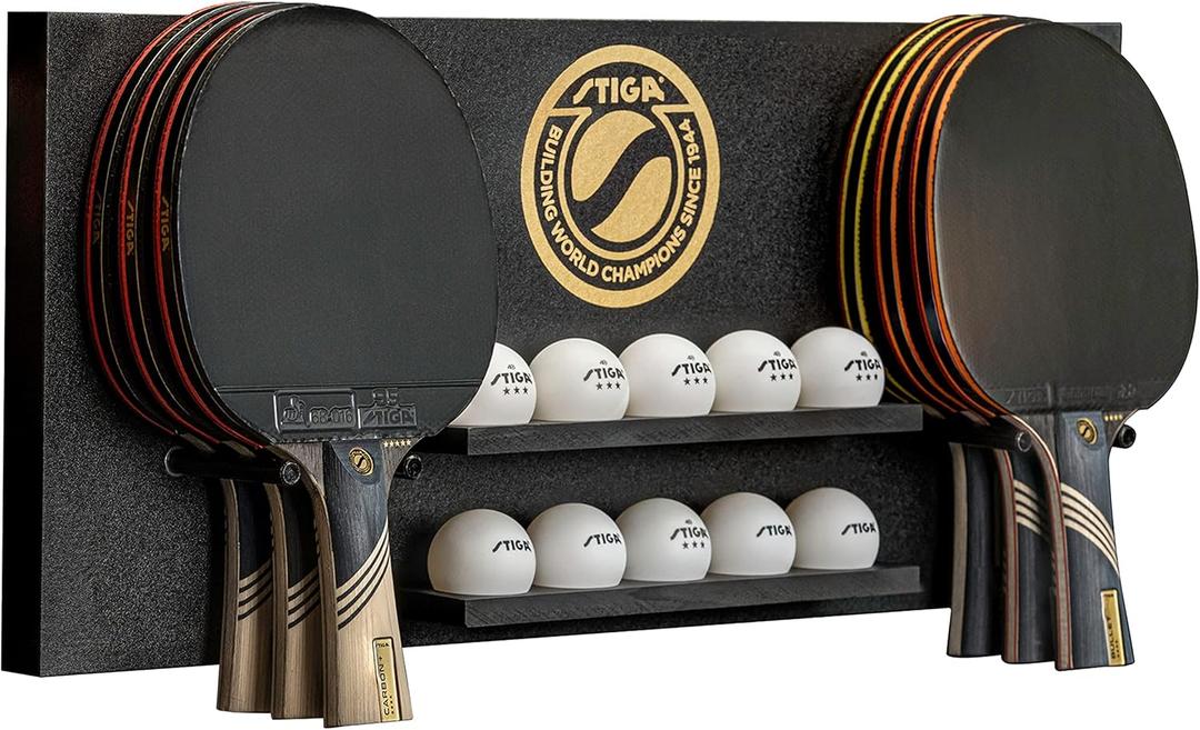 STIGA Ping Pong Storage Wall Rack | Holds Up to 10 Balls and 6 Paddles | Easy Mount for Any Flat Surface
, Dark 