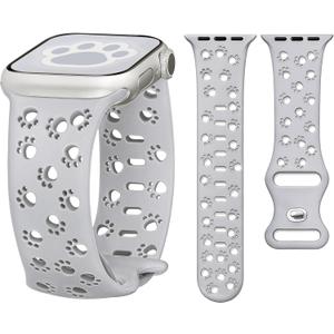 Silicone Band for Apple Watch Bands 46mm 45mm 44mm 49 42mm-S3 for Women, Cute Animal Dog Cat Paw iWatch Bands, Fancy Sport Band for Apple Watch Band Series 11 10 9 8 7 SE 6 5 4 3-Grey