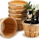 6 Pack Round Wooden Fruit Baskets Small Bushel Apple Buckets with Handle Display Buckets for Gifts Empty Easter Spring Winter Basket for Fruits Vegetables, Home Party Supplies