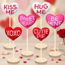 6 Pcs Valentine's Day Table Top Decor Tall Standing Fabric Heart Set Double Printed Conversation Hearts Tabletop Centerpiece Sign Valentine Hearts Decorations Tiered Tray for Home Office