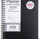 PlanAhead Planner - 8"x5.5" 18 Month Weekly & Monthly Academic Planner Notebook with Tabs - Spiral Calendar Agenda for School, Work & Office, Chosen Randomly, Aug 2024- July 2025 Black