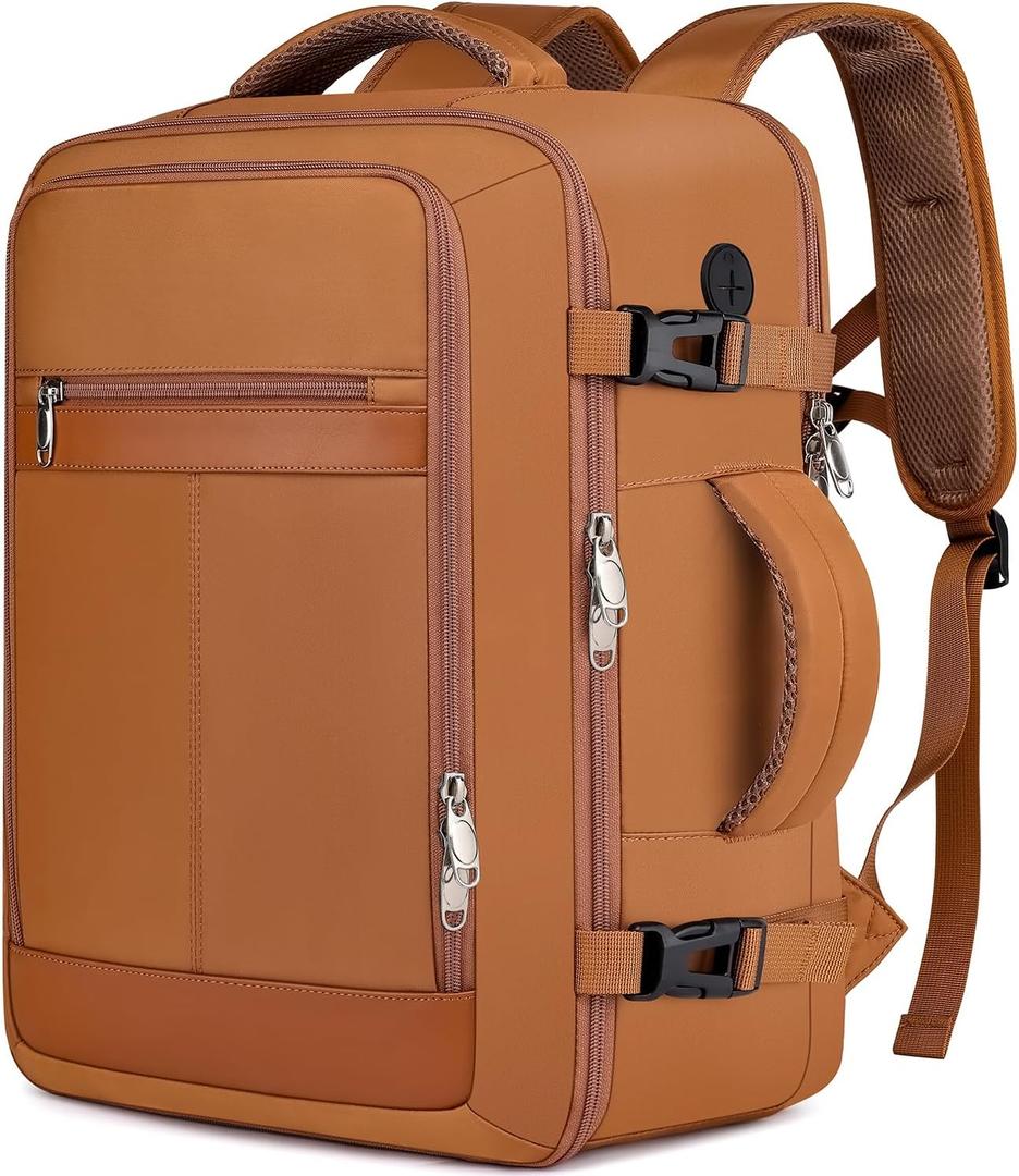 EZUOLA Carry On Backpack for Women,Travel Laptop Backpack Airline Approved,Underseat Personal Item Travel Bag With Shoe Compartment, Casual Daypack Gifts for Friend Weekend Business College,Brown