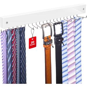 Tie Rack Wall Mounted, Belt Rack Tie Organizer for Men with 20 Storage Hooks, Non Slip 180 Degree Rotating Tie Holder Belt Hanger for Closet/Wall Mount