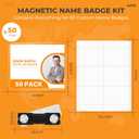 50 Pack of 4x3 Magnetic Name Badge Holders (White Printable Inserts Included) Customizable Magnetic Name Tags for Office, Conventions, School, and Events - Durable and Clear Plastic Name Tag Holder