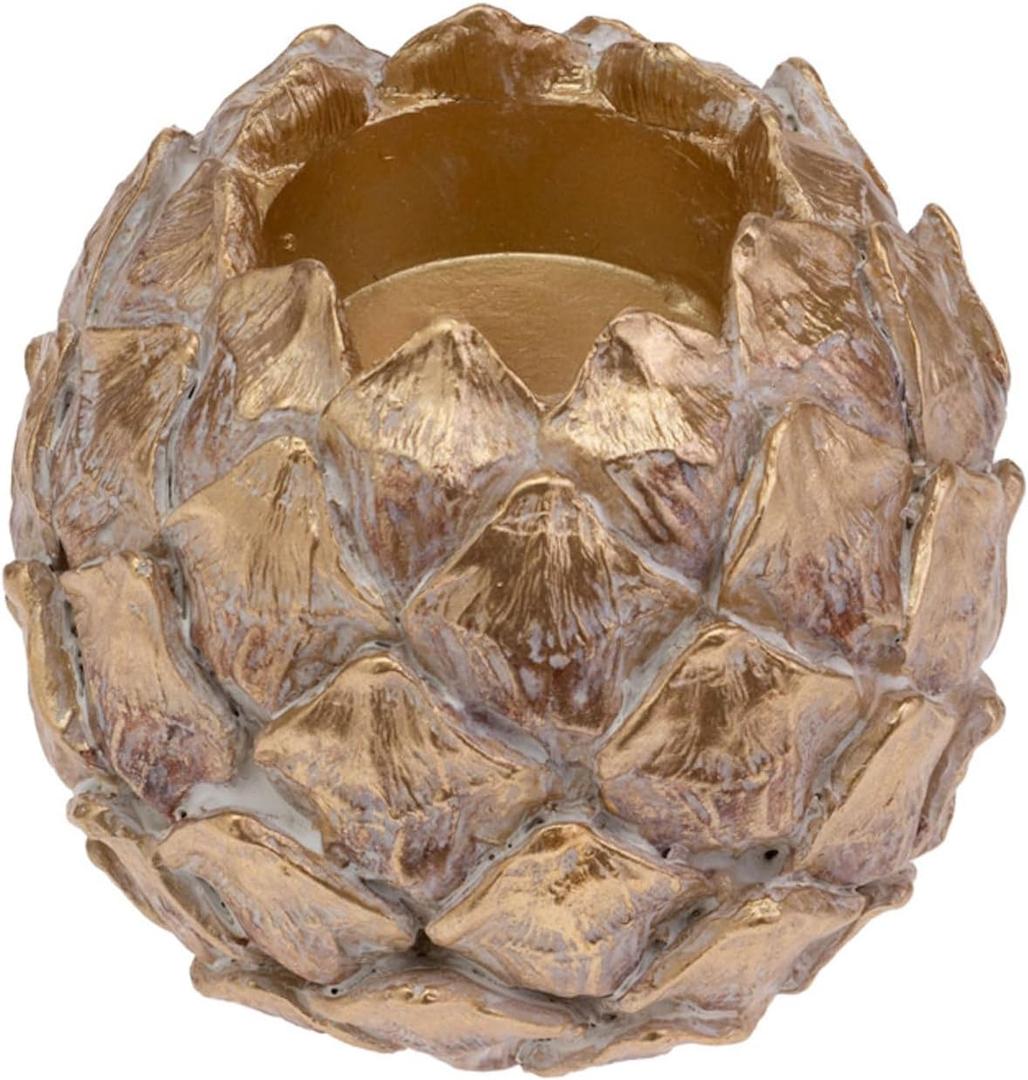 Boston International Tealight Candle Holder Tabletop Shelf Mantel Decorations for Home, 3.25", Gold Pinecone