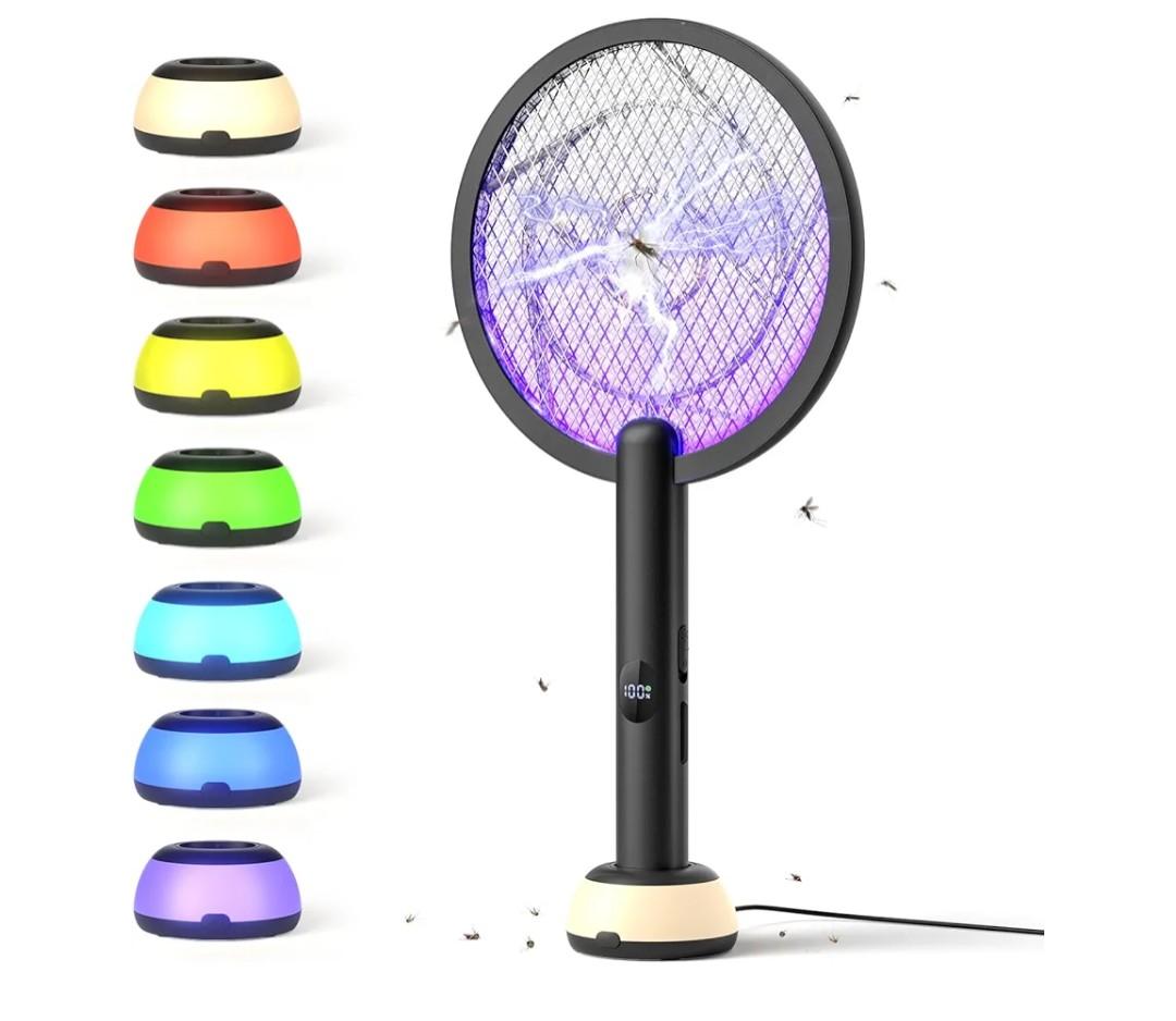 YISSVIC Electric Fly Swatter Bug Zapper Racket 4000V LED Screen Dual Modes Fly Zapper Rechargeable for Indoor Home Office Backyard Patio Camping