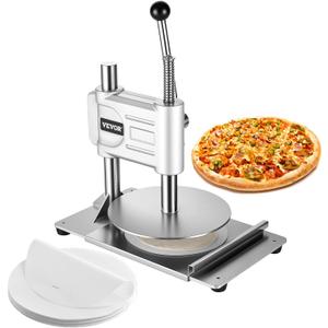 VEVOR Manual Pizza Dough Press Machine, 9.5 inch Pizza Pastry Press Plate, Stainless Steel Bread Presser, Commercial Chapati Sheet Crust Maker, Forming Machine with Handle and 100 Pcs Parchment Paper