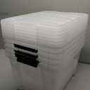 IRIS USA 32 Qt Stackable Plastic Storage Bins with Lids, 4 Pack BPA Free, Made in USA See Through Organizing Solution, Latches, Durable Nestable Containers, Secure Pull Handle Clear