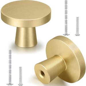 Hotop 30 Pack Solid Knobs Kitchen Cabinet Round Pulls Dresser Handles Gold Cupboard Hardware Dresser Brushed Brass Door Drawer Knobs (Mushroom)