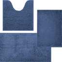 3 Pieces Bathroom Rugs, Non Slip Chenille Toilet Mat, Absorbent Shaggy Bath Mats, Machine Wash Bathroom Mats, Strong PVC Non-Slip Underside, Plush Carpet Mats for Bathroom, Tub, Showerc,Light Blue (16"x24"+20"x32"+U Shape 20"x20")