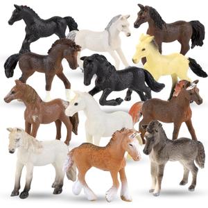 Liberty Imports 12 Pcs Deluxe Plastic Horse Figure Toy Set for Kids - Realistic Miniature Toy Pony Figurines Bulk Animal Variety Cake Toppers Gift Pack