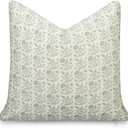 Crumbs Home Modern Farmhouse California Casual Indoor Outdoor Throw Pillow Cover, 20"x20" Water Repellent for Patio, Backyard, Couch, Poolside, Light Green Print Floral and Leaves Geometric