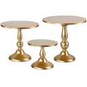 QENUIITEA Set of 3 Gold Cake Stands, Metal Round Cake Holder Dessert Pie Pizza Display Stand 8" 10" 12" Serving Tray Decoration for Wedding Celebration Party Birthday Baby Shower