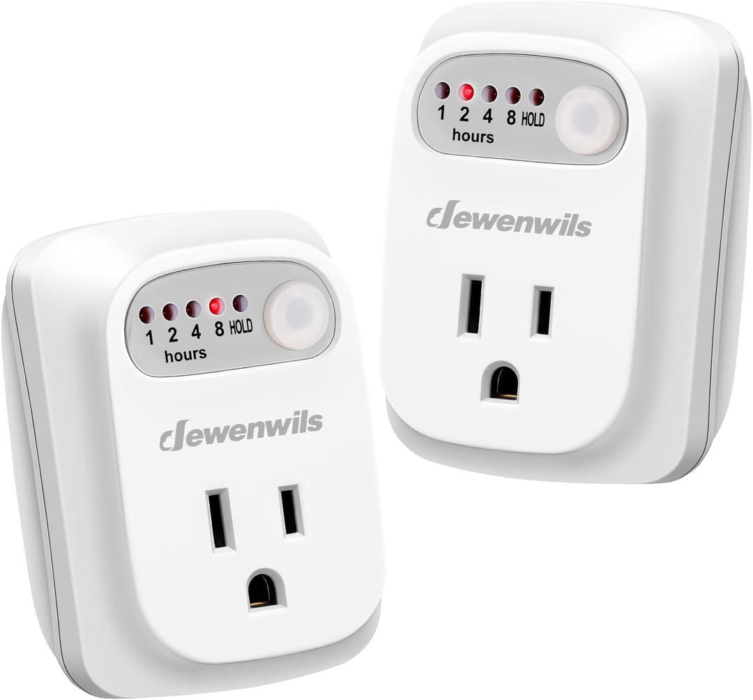 DEWENWILS Indoor Countdown Timer Outlet 2Pack, Timers for Electrical Outlets, 125V/15A/1000W Auto Shut Off Safety Outlet, One 3-Prong Grounded Outlet, Light Timers, 1/3 HP, UL Listed
