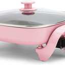 GreenLife12" 5QT Square Electric Skillet, Glass Vented Lid, Ceramic PFAS-Free Nonstick Coated Interior, Adjustable Temperature Control, Cool Touch Handles, Quick Even Heating, Scratch Resistant, Pink