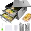 2-Layer Rice Roll Steamer, Stainless Steel Rice Noodle Roll Steamer with Acrylic Handle Steam Tray, Top Open Rice Noodle Roll Machine, for Chinese Cheung Fun Changfen Cuisine Recipes Cookware