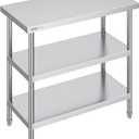 VEVOR Stainless Steel Food Prep Table, 18 x 36 x 34 Inch Commercial Kitchen Worktable, with 2 Adjustable Undershelf, Heavy Duty Prep Metal Work Table for BBQ, Kitchen, Home, and Garage