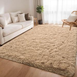 Beige Fluffy Soft Living Room Bedroom Rug, 4x6 Area Rugs Super Soft Shaggy Carpet for Living Room Classroom Kids Babys Playroom Toddler Nursery Dorm Home, Modern Indoor Non Slip Rug