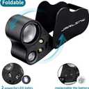 JARLINK 2 Pack Jewelers Loupe, 30X 60X 90X Illuminated Jewelers Eye Magnifier and Magnifying Glass Loop with UV Black Light and Bright LED Light for Gems, Jewelry, Diamond, Coins, Stamps (Black)