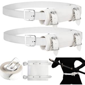 Jecery 2 Pcs Katana Sword Holder Leather Halloween Sheath Scabbard Belt Adjustable Holster Belt Two Buckle Sword Leather (White)