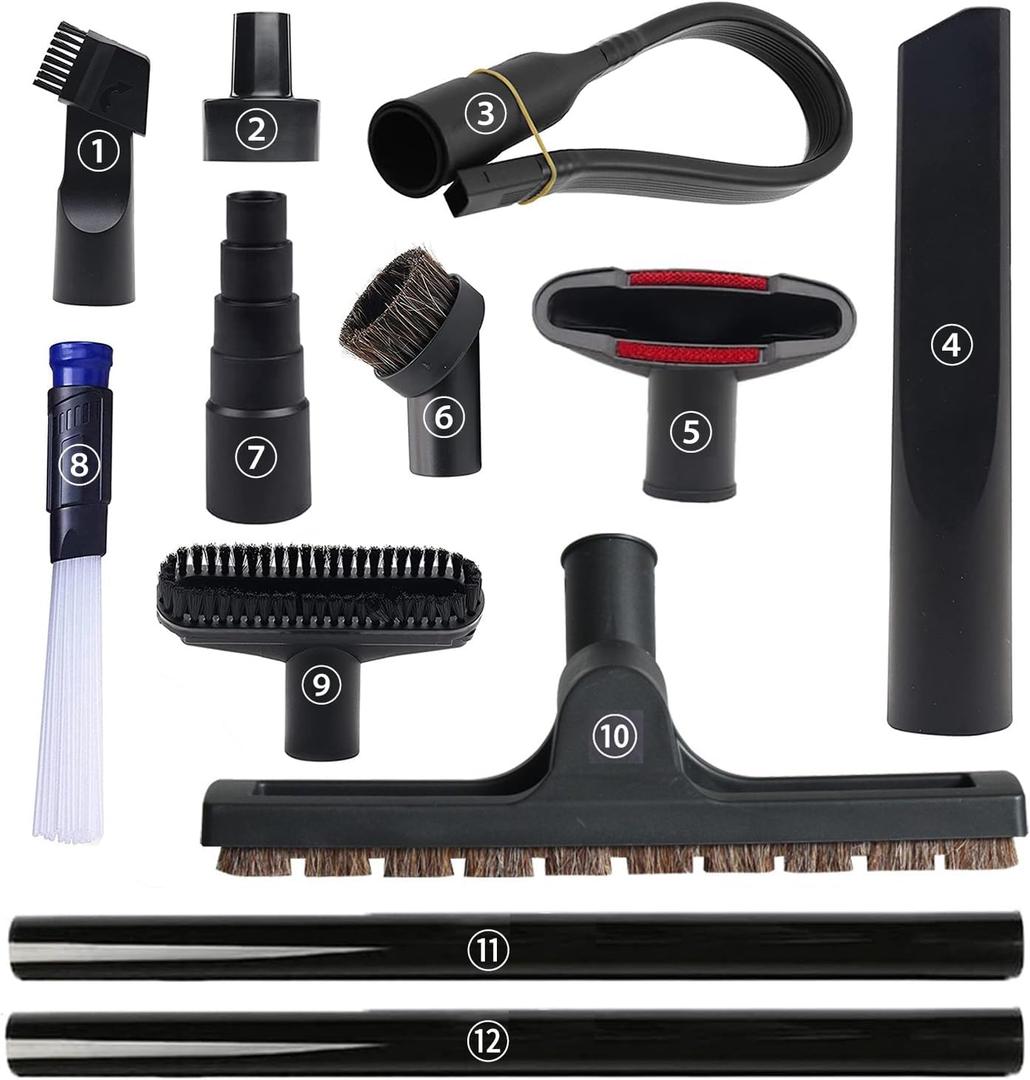 12 Pcs Universal Vacuum Attachments for Shop Vac Accessories, 1 1/4" to 2 1/2" Vacuum Cleaning Tools Kit, Dirt Remover for Home Air Vents Corner Pets Drawer Car Dusty Vacuum Brush Attachment