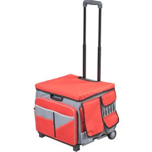 Folding Mobile Utility Cart, Canvas Organizer Bag, Red/Grey