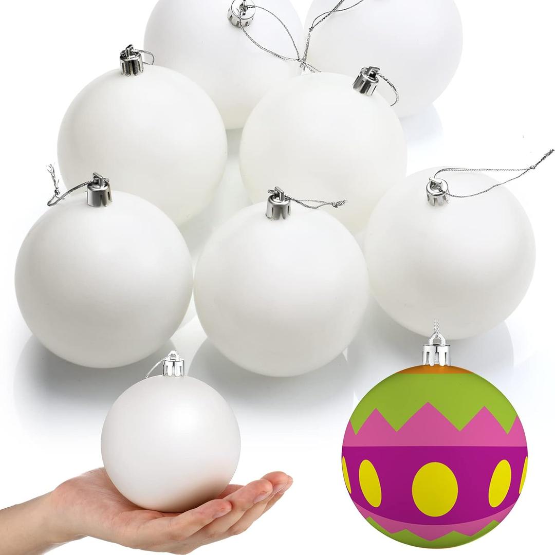 Zubebe Christmas Large Blank White Ball Ornaments, 3.15 Inch DIY Christmas Balls White Hanging Ornaments DIY Craft Activities for Tree Gift Box(Matte White,24 Pcs)