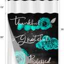 No Hook Shower Curtain with Snap in Liner, Green Rose Flower Thankful Grateful Blessed Bathroom Curtain with Double Layers Waterproof Fabric and Mesh Top Window, Romantic Showy Floral Home Bath Decor