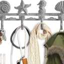 Comfify Vintage Seashell Coat Hook Hanger Rustic Cast Iron Wall Hanger w/4 Decorative Hooks - Includes Screws and Anchors - Beach House Decor - Antique White