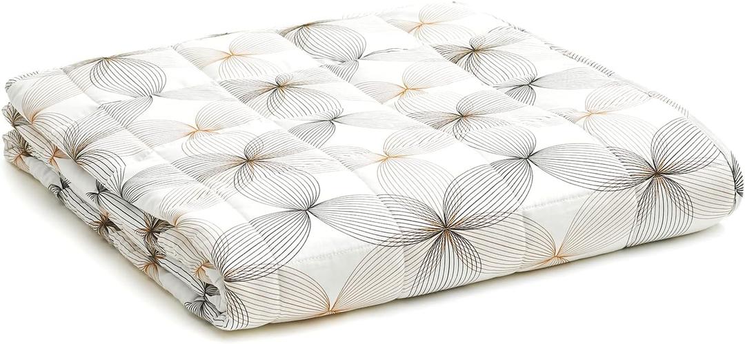 YnM Cooling Weighted Blanket  100% Cooling Oeko-Tex Certified Material with Premium Glass Beads (Khaki Flower, 48''x72'' 20lbs), Suit for One Person(~190lb) Use on Twin/Full Bed