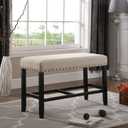 Roundhill Furniture Biony Fabric Counter Height Dining Bench with Nailhead Trim, Tan
