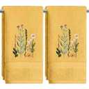 Artoid Mode 2 Pcs Yellow Wildflower Floral Embroidered Hand Towels for Bathroom, 100% Cotton Soft Absorbent Farmhouse Decor Towels, 13.7 x 29.5 Inch