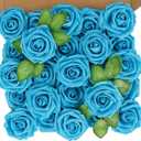 N&T NIETING Artificial Flowers, 25pcs Fake Flower Roses with Stem for DIY Wedding Bouquets Centerpieces Bridal Baby Shower Party Home Decoration, Blue