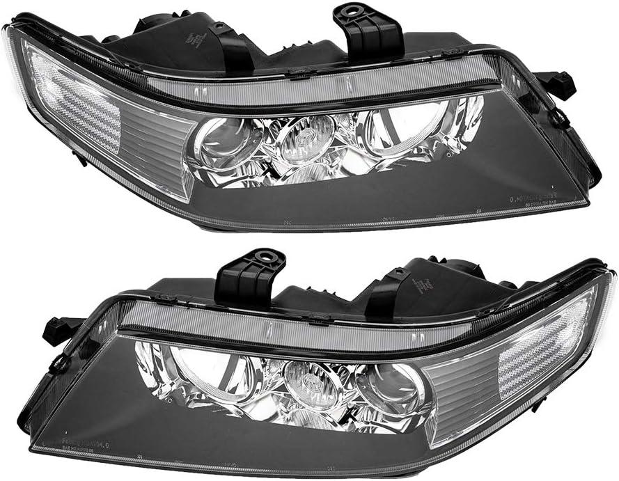 TRIL GEAR Pair of Headlights Assembly AC2518106 AC2519106 LH+RH Replacement for 2004-2005 TSX Black Housing Clear Lens Halogen