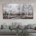 White Birch Tree Wall Art Grey Forest Painting Abstract Canvas Art Landscape Panoramic Picture Nature Artwork Framed for Living Room Bedroom Dinning Room Home Office Wall Decor  58"L x 29"W