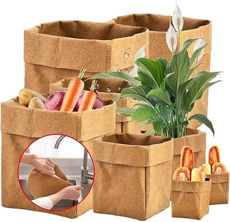 Multiuse Kraft Paper Bags for Office and Home - 4 Sizes, Washable, Study, Degradable - Perfect for Live Plants, Onion Storage, Potatoes - 8pcs/Set