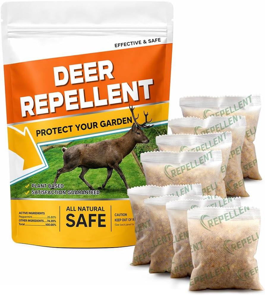 fcesiweg Deer Repellent for Plants, Deer and Rabbit Repellent Outdoor, Rabbit Repellent for Garden, Bunny Repellent, Deer Away, Keep Deer & Rabbits Out of Garden, Yard and Lawn, Easy to Use, 8 Packs