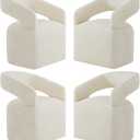 Upholstered Dining Chairs with Casters, Modern Barrel Side Armchair with Rollers for Dining Room, Bedroom, Kitchen, Reading Room, Cream Beige, Set of 4 (4 PCS - Assembly Required)