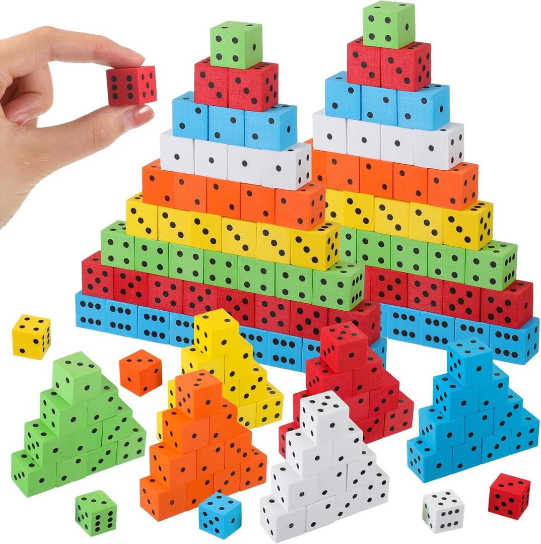 Jenaai 100 Pcs Foam Dice for Classroom Small Colorful Dice Cubes with Number Dots for Math Teaching Classroom Party Favor(Multicolor,0.62 Inch)